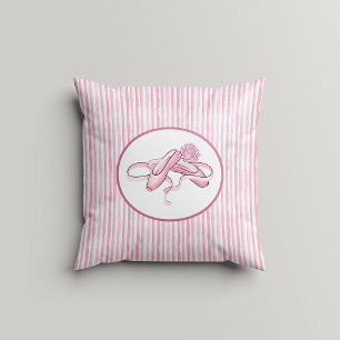Pink and White Watercolor Stripes w Ballet Shoes Throw Pillow