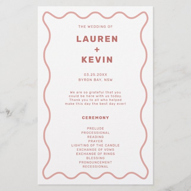Pink and White Wavy Border Ceremony Program (Front)