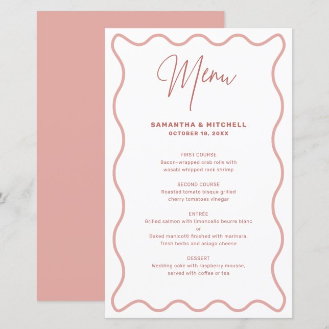 Pink and White Wavy Border menu card (Front/Back)