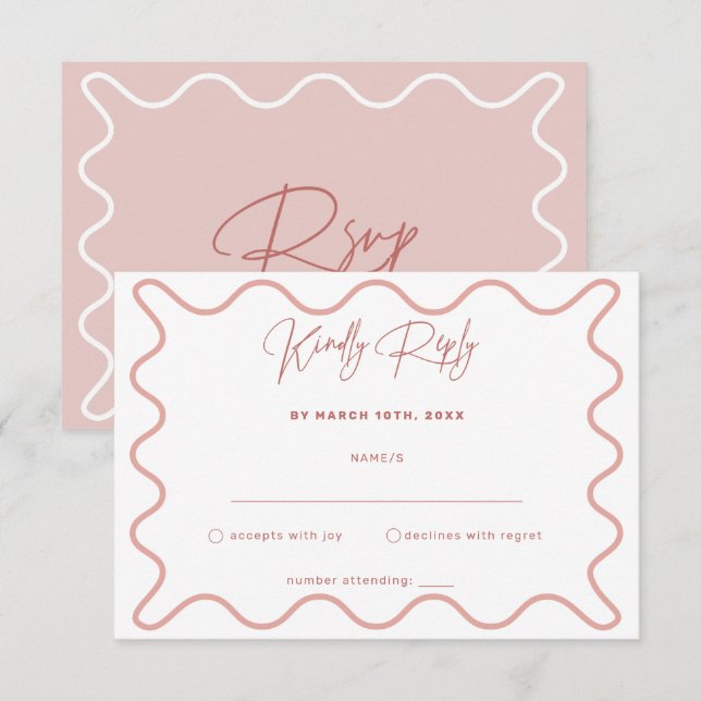Pink and White Wavy Border RSVP Card (Front/Back)