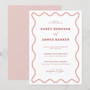 Pink and White Wavy Border Wedding Invitation