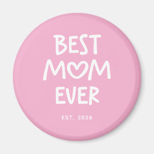 Pink and White Whimsical Heart Best Mom Ever Est. Magnet