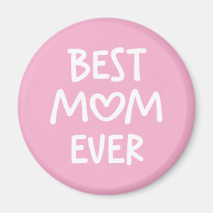 Pink and White Whimsical Heart Best Mom Ever Magnet