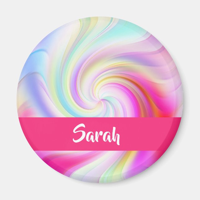 Pink and white whirl patterned magnet (Front)