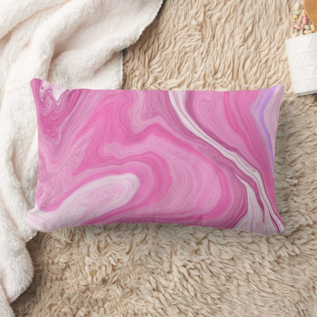Pink and White with a Touch of Purple Marble Art Lumbar Pillow (Blanket)