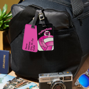 Pink and White with Black Sporty Volleyball Luggage Tag