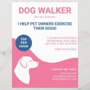 Pink And White With Blue Dog Walker Template Flyer