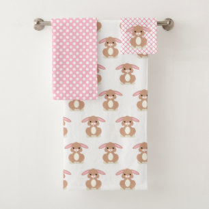 Pink and White with Rabbit Kids Bath Towel Set