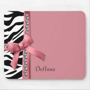 Pink And White Zebra Gems Mouse Pad