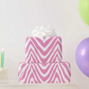 Pink and White Zebra Stripes Animal Print Wrapping Paper
