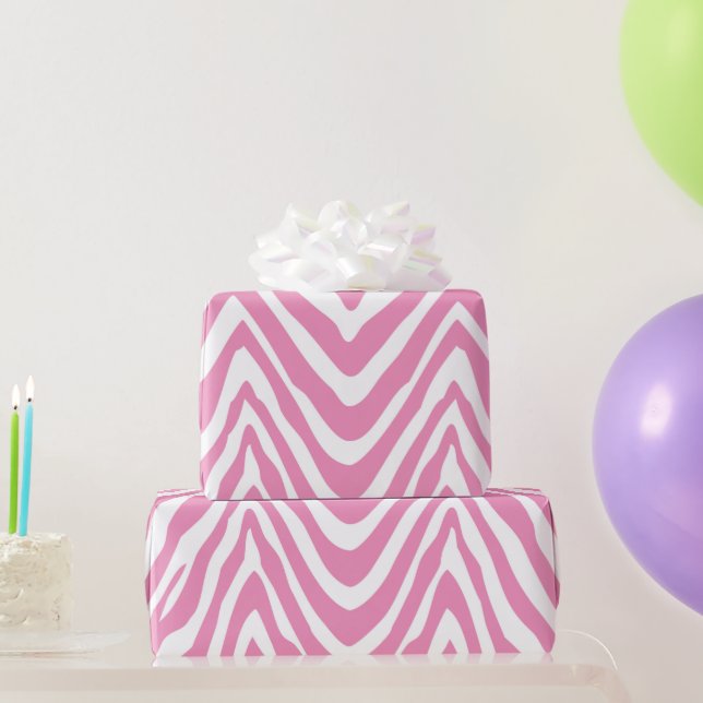 Pink and White Zebra Stripes Animal Print Wrapping Paper (Party Gifts)