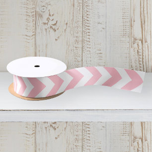 Pink and White Zigzag Chevron Pattern Satin Ribbon