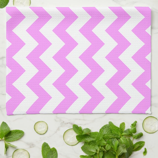Pink and White Zigzag Kitchen Towel (Folded)