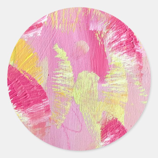 Pink and Yellow Abstract Art Sticker (Devant)