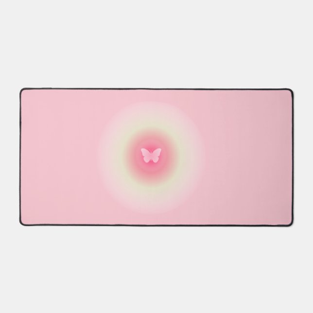 Pink and Yellow Beautiful Butterfly Desk Mat (Front)