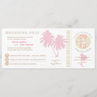 Pink and Yellow Boarding Pass to Thailand Wedding