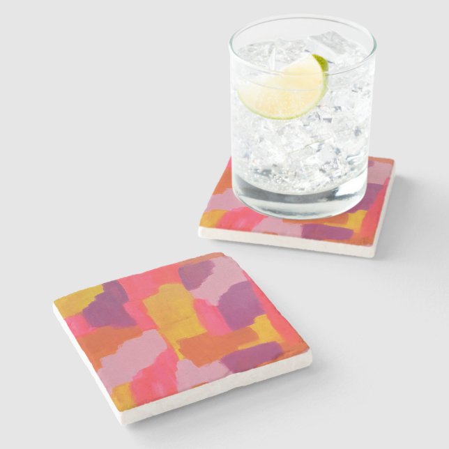 Pink and Yellow Bold Abstract  Stone Coaster (Side)