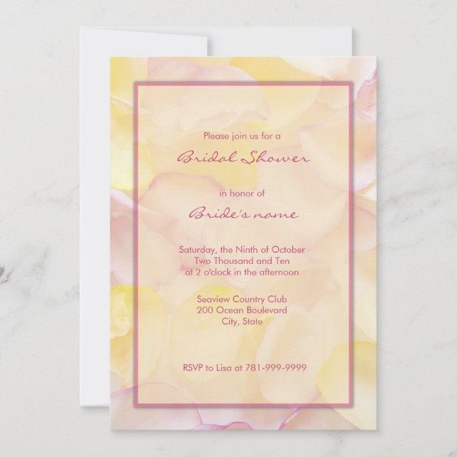 Pink and Yellow Bridal Shower Invitations (Front)