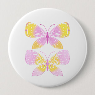 Pink and Yellow Butterflies 4 Inch Round Button