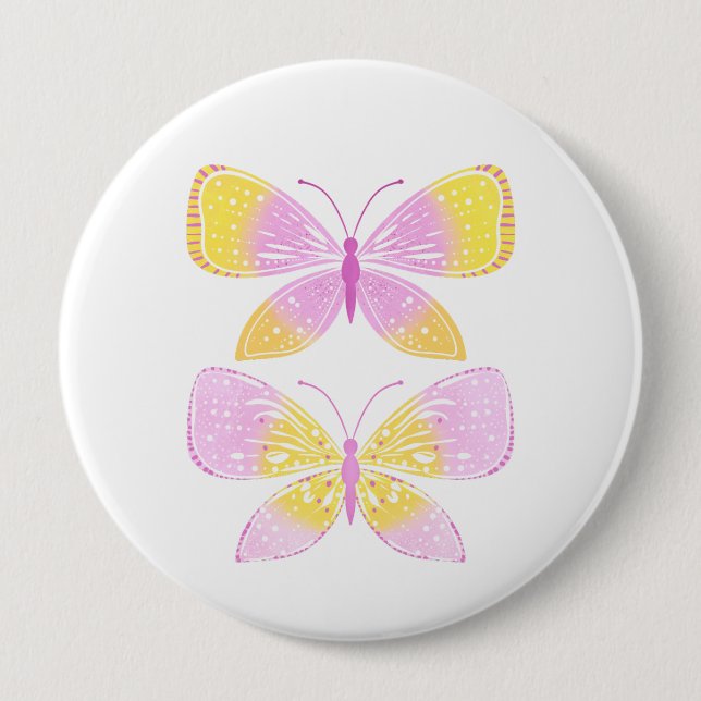 Pink and Yellow Butterflies 4 Inch Round Button (Front)