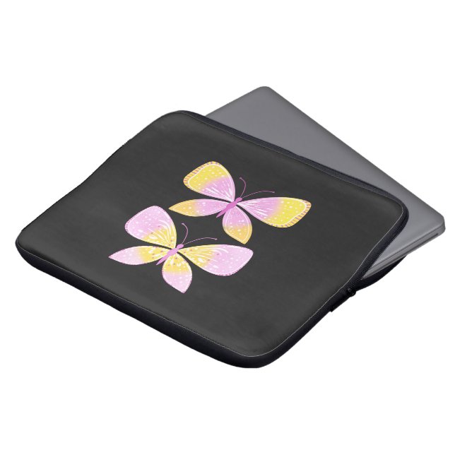 Pink and Yellow Butterflies Laptop Sleeve (Front Top)