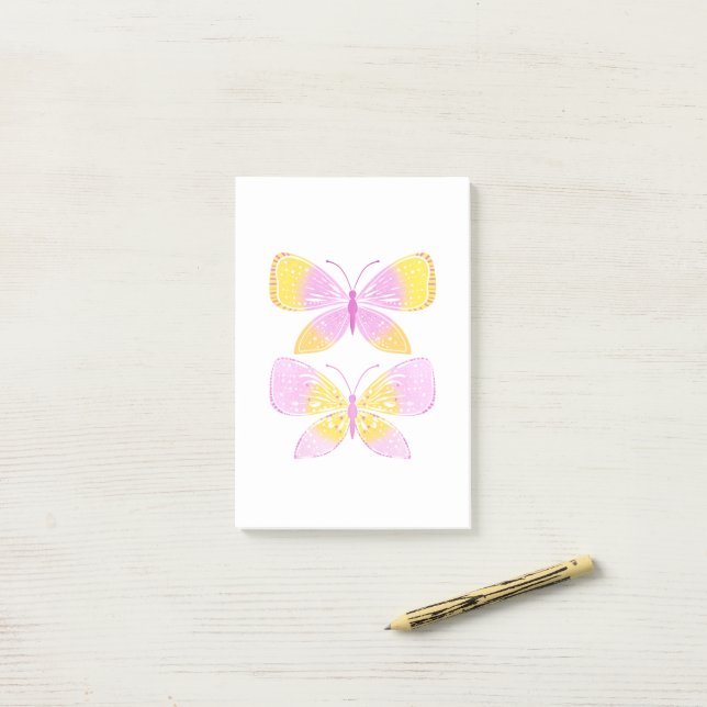 Pink and Yellow Butterflies Post-it Notes (On Desk)
