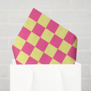 Pink and Yellow Chequered Print Tissue Paper