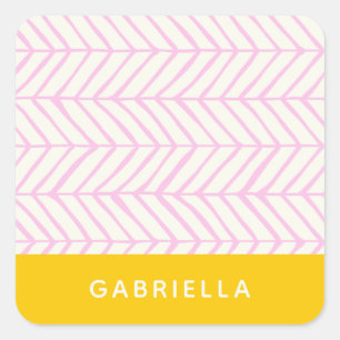 Pink and Yellow Chevron Line Pattern Personalized  Square Sticker