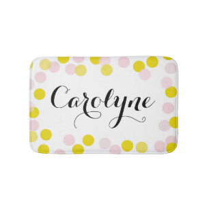 Pink and Yellow Confetti Dots Pattern Personalized Bath Mat