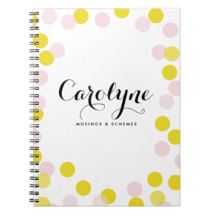 Pink and Yellow Confetti Dots Pattern Personalized Notebook