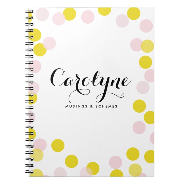 Pink and Yellow Confetti Dots Pattern Personalized Notebook (Front)