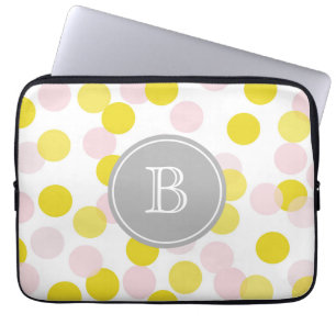 Pink and Yellow Confetti Pattern Custom Monogram Laptop Sleeve