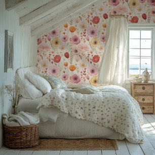 Pink and Yellow Cottagecore Style Floral Wallpaper