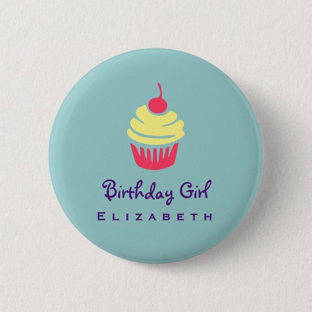 Pink and Yellow Cupcake Cherry On Top Birthday 2 Inch Round Button (Front)