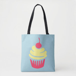 Pink and Yellow Cupcake with Cherry On Top Tote Bag