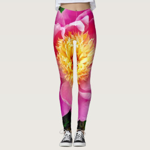 Pink and Yellow Dahlia Floral Leggings