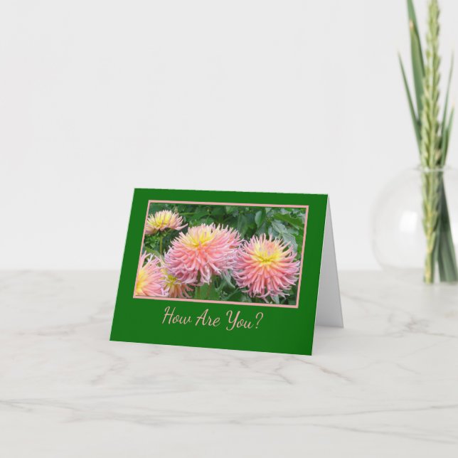 PINK AND YELLOW DAHLIAS/ "HOW ARE YOU?" NOTECARD (Front)