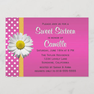 Pink and Yellow Daisy Sweet Sixteen Invitation