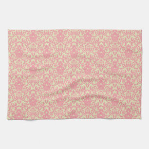 Pink and Yellow Damask Pattern Kitchen Towel