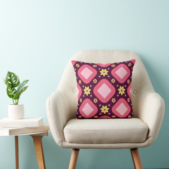 Pink and Yellow Diamonds Throw Pillow (Chair)