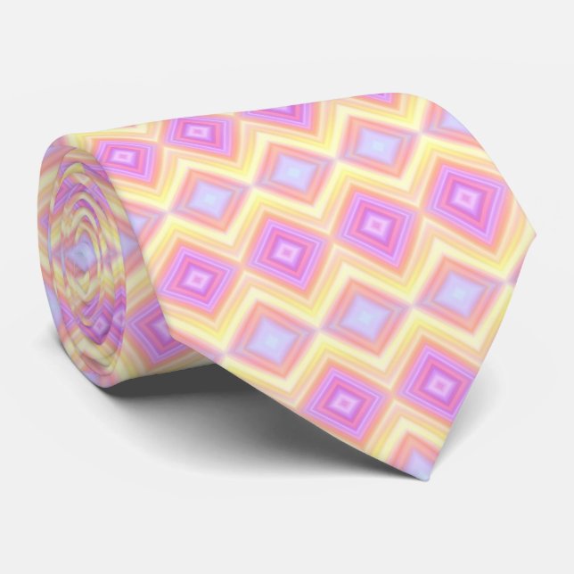 Pink and Yellow Elegant Diamond Pattern  Tie (Rolled)