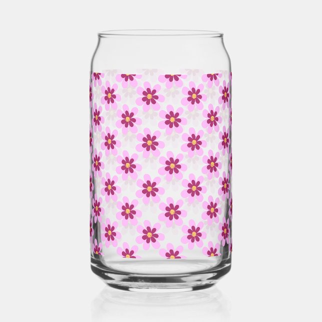 Pink And Yellow Floral Flowers Can Glass (Front)