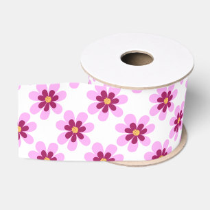 Pink And Yellow Floral Flowers Grosgrain Ribbon