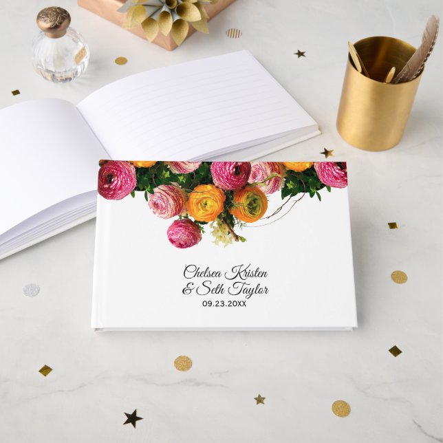 Pink and Yellow Floral Garden Guest Book (Front Open)