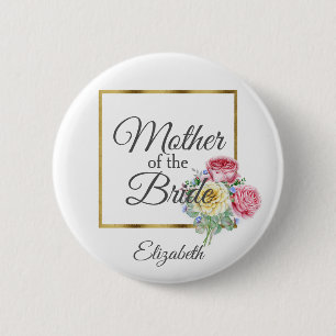 Pink and Yellow Floral Mother of the Bride 2 Inch Round Button