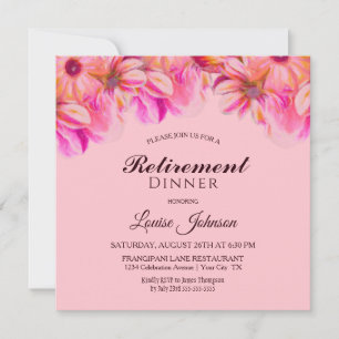 Pink and Yellow Floral Retirement Dinner Party Invitation