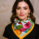 Pink and Yellow Floral Scarf<br><div class="desc">This classic floral scarf has large pink and yellow flowers and a yellow border.</div>