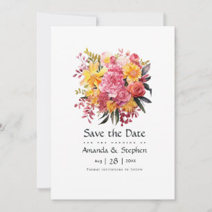 Pink and Yellow Floral Wedding Save The Date