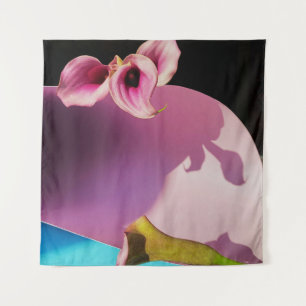 Pink and yellow flower on pink paper tapestry