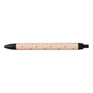 Pink and yellow flower pattern black ink pen